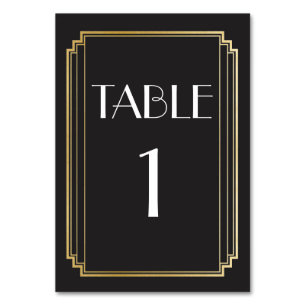 Numéro de table Art Déco Or et Mariage noir