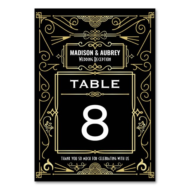 Numéro De Table Art Gold Black Gatsby 1920 Déco Réception de maria (Par défaut)