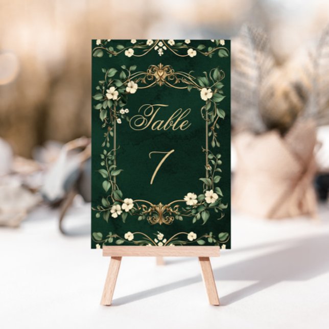 Numéro De Table Art Nouveau Floral Green Gold Wedding table number (Créateur téléchargé)