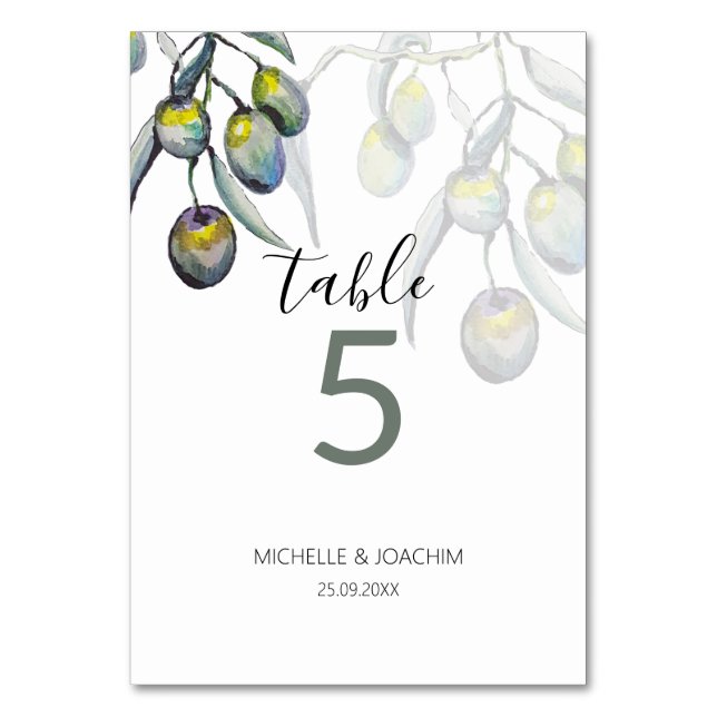 Numéro De Table Artisan Olive Branch Aquarelle Art (Par défaut)