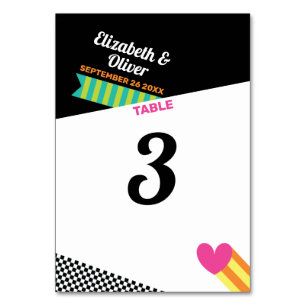 Numéro De Table Au total 80s Coeur rose et Mariage de rayures