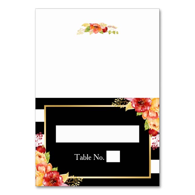 Numéro De Table Automne Floral noir blanc rayures Mariage Place (Par défaut)