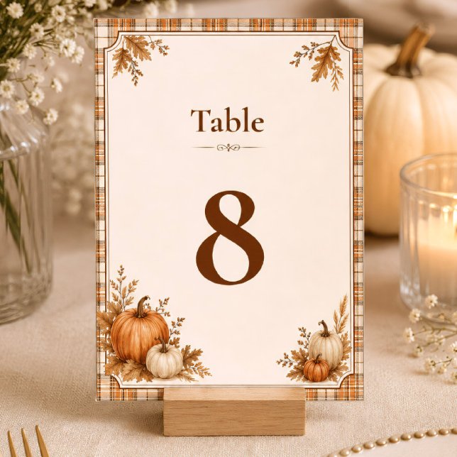 Numéro De Table Automne Modifiable Citrouille Carreaux Rustique  (Créateur téléchargé)