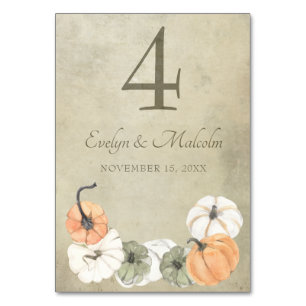 Numéro De Table Automne Rustique Automne Blanc, Orange Citrouille