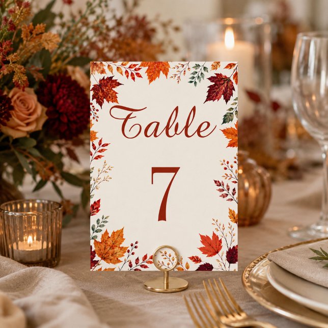Numéro De Table Automne rustique - Feuilles ivoire et orange (Créateur téléchargé)