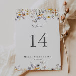 Numéro De Table Automne Sunshine Élégant Mariage Fleur sauvage<br><div class="desc">Ce soleil d'automne, l'élégant numéro de table de mariage fleur sauvage est parfait pour un mariage rustique. Le design se compose de multiples aquarelles violet, violet, fleurs jaunes, bourgeons bordeaux et feuillage vert olive magnifiquement regroupés en bouquets. Il s'agit d'un numéro de table recto-verso. Ajoutez chaque numéro de table dont...</div>