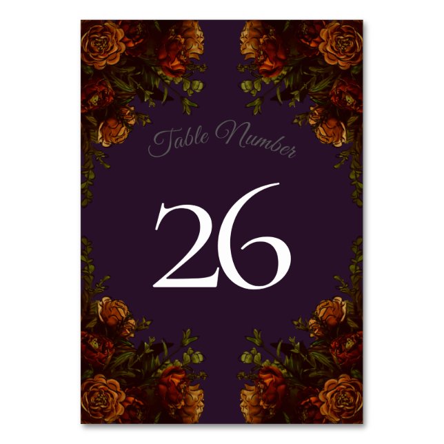 Numéro De Table Automne Violet Rustique Orange Mariage Élégant got (Dos)