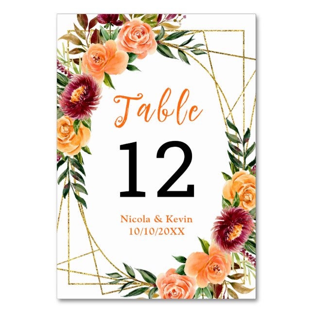 Numéro De Table Autumn Burgundy Orange Floral Wedding (Par défaut)