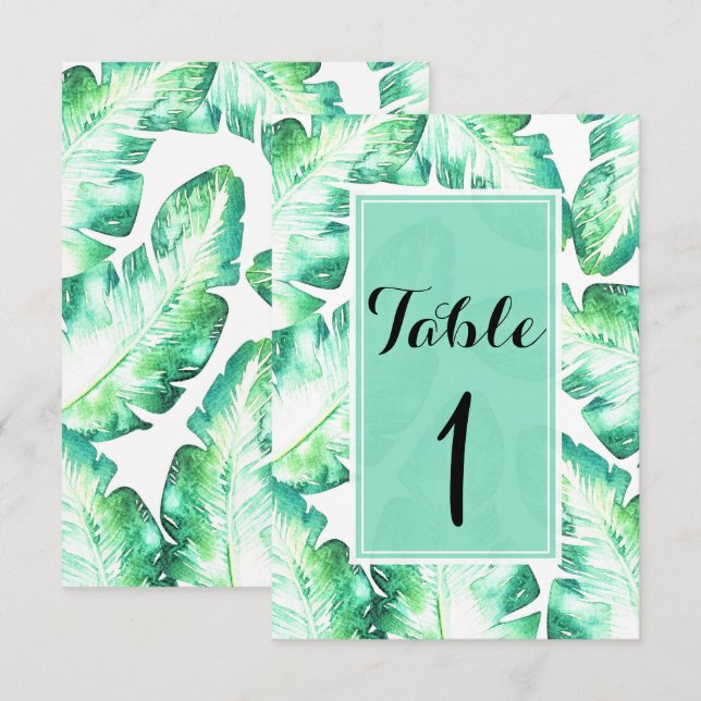 Numéro de table aux feuilles tropicales blanc et v (Devant / Derrière)
