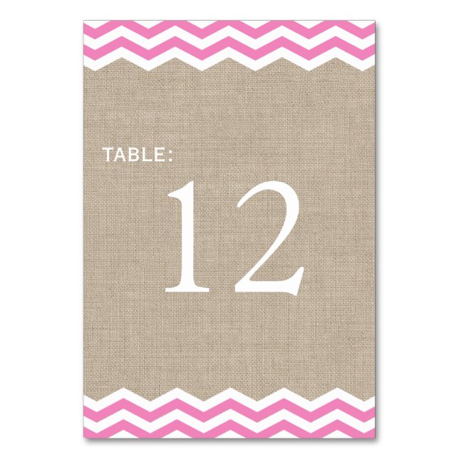 Numéro de table avec chevrons roses sur toile de j (Dos)
