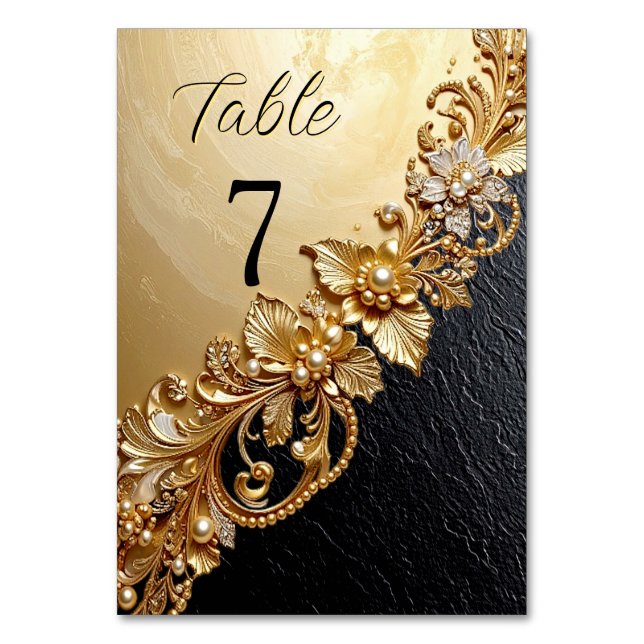 Numéro de table avec embellissements floraux dorés (Par défaut)