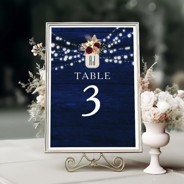 Numéro de table avec guirlande lumineuse Navy Rust (Créateur téléchargé)