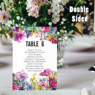 Numéro De Table Avec la liste d'invités 2 côtés Fleurs de pré