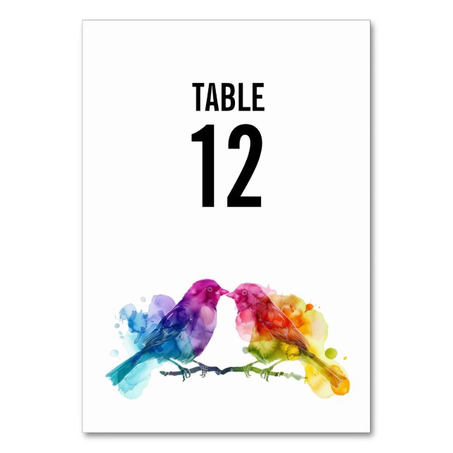 Numéro De Table Avec texte au dos Mariage Colombes arc-en-ciel (Par défaut)