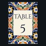 Numéro De Table Azulejo bleu Talavera vintage mariage mexicain<br><div class="desc">Azulejo bleu Portugais Talavera tuiles vintage Mexique mariage carte numéro de table cartes avec code qr,  méditerranéen orné Talavera carrelage motif carte mariage style Hacienda décoration de table de réception de mariage</div>
