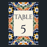 Numéro De Table Azulejo bleu Talavera vintage mariage mexicain<br><div class="desc">Azulejo bleu Portugais Talavera tuiles vintage Mexique mariage carte numéro de table cartes avec code qr,  méditerranéen orné Talavera carrelage motif carte mariage style Hacienda décoration de table de réception de mariage</div>