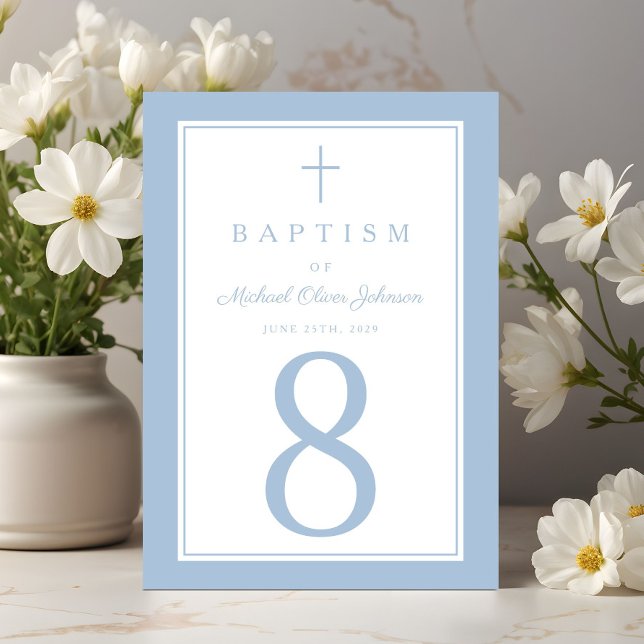 Numéro De Table Baby Blue Religious Cross Boy Baptism (Baby Blue Religious Cross Boy Baptism Table Number)