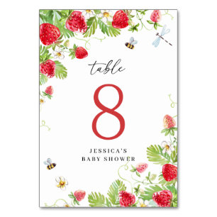 Numéro De Table Baby shower à l'aquarelle branché aux fraises