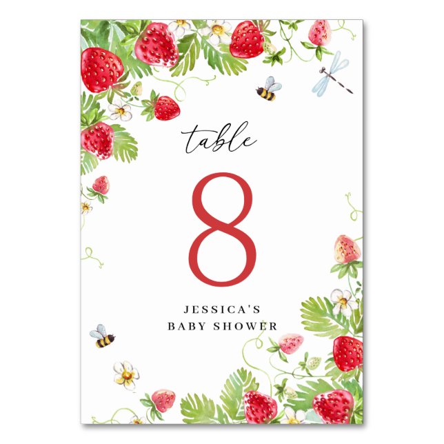 Numéro De Table Baby shower à l'aquarelle branché aux fraises (Par défaut)