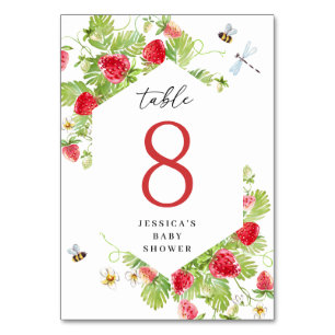 Numéro De Table Baby shower à l'aquarelle branché aux fraises