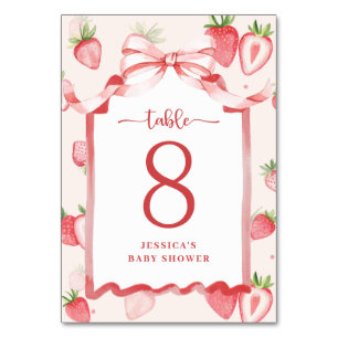 Numéro De Table Baby shower à l'aquarelle branché aux fraises