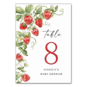 Numéro De Table Baby shower à l'aquarelle branché aux fraises