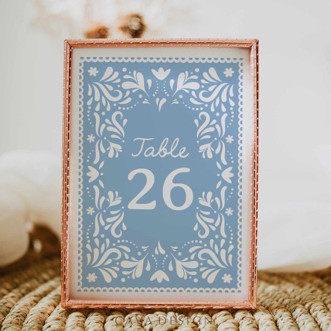 Numéro De Table Baby shower Blue Cielito Lindo Papel Picado (Blue Papel Picado Cielito Lindo Baby Shower Table Number)