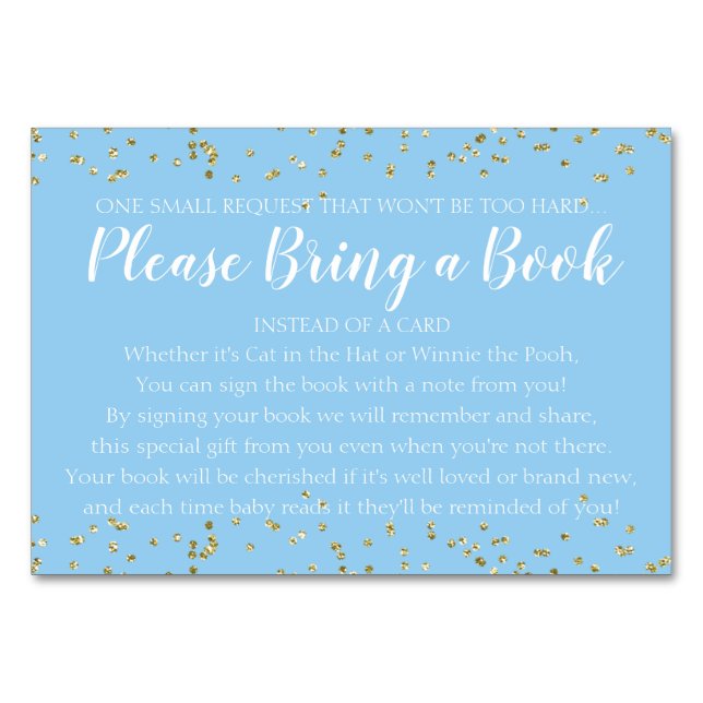 Numéro De Table Baby shower Boy Book Demande Gold Confetti Blue (Devant)