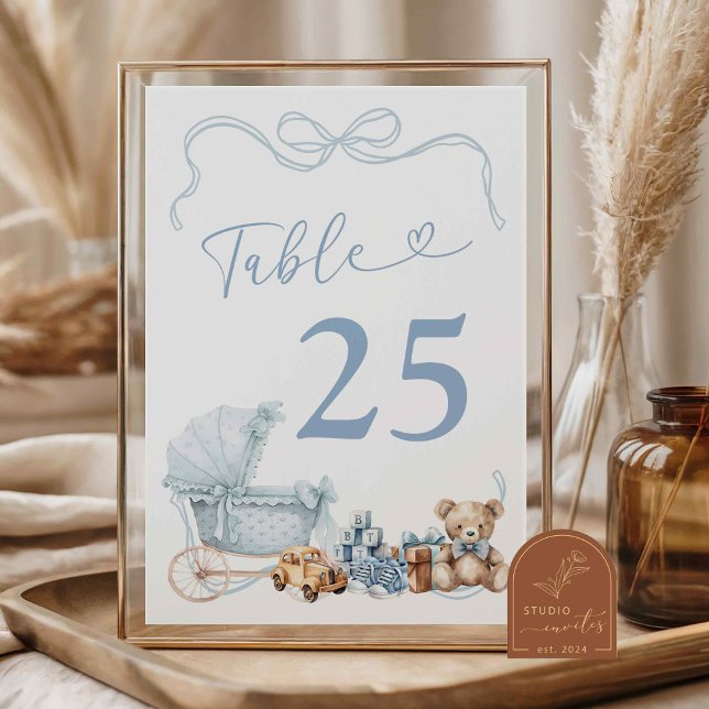 Numéro de table Baby Shower Carrosse Bleu Coquette (Créateur téléchargé)