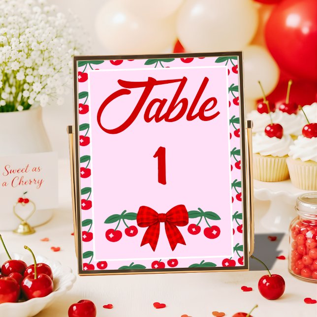 Numéro De Table Baby-Shower Cerise Nombres de Table à Ruban Gingha (Créateur téléchargé)