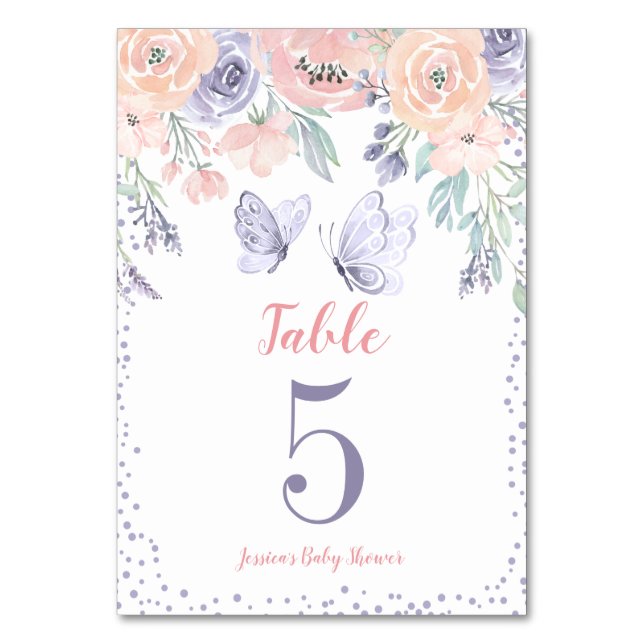 Numéro De Table Baby shower de fille papillon rose violet (Par défaut)