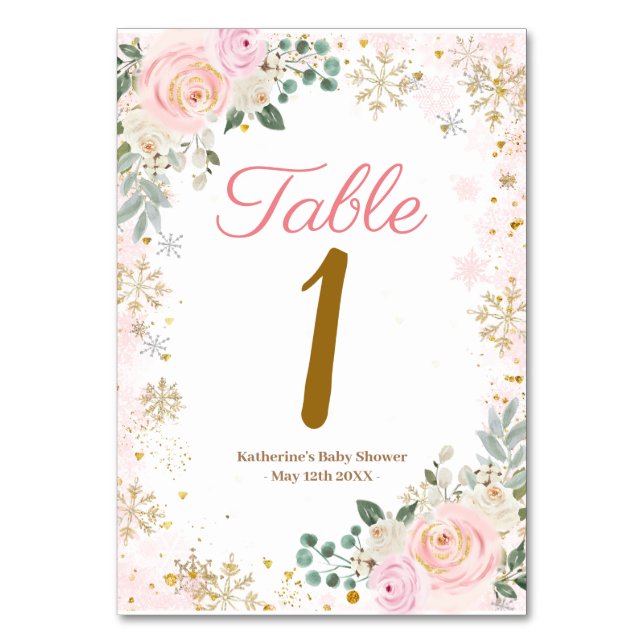 Numéro De Table Baby shower de flocons de neige rose hiver (Par défaut)