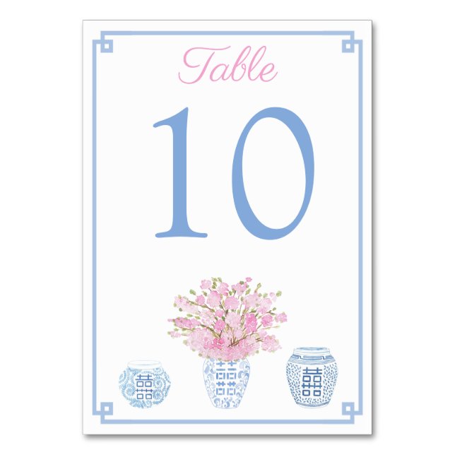 Numéro De Table Baby-Shower déjeuner bleu et rose en style chinois (Par défaut)