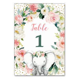 Numéro De Table Baby shower des éléphantes florales roses