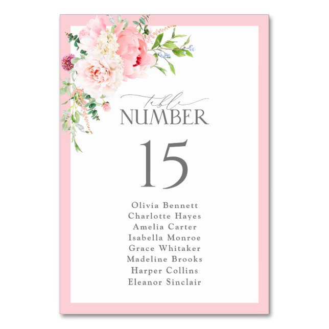 Numéro De Table Baby Shower Élégant Fleurs Roses Aquarelle (Par défaut)