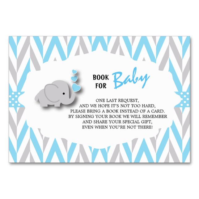 Numéro De Table Baby shower éléphant bleu et gris | Apporter un li (Devant)