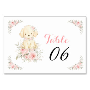 Numéro De Table Baby Shower Fille Chien Retriever Floral Doré