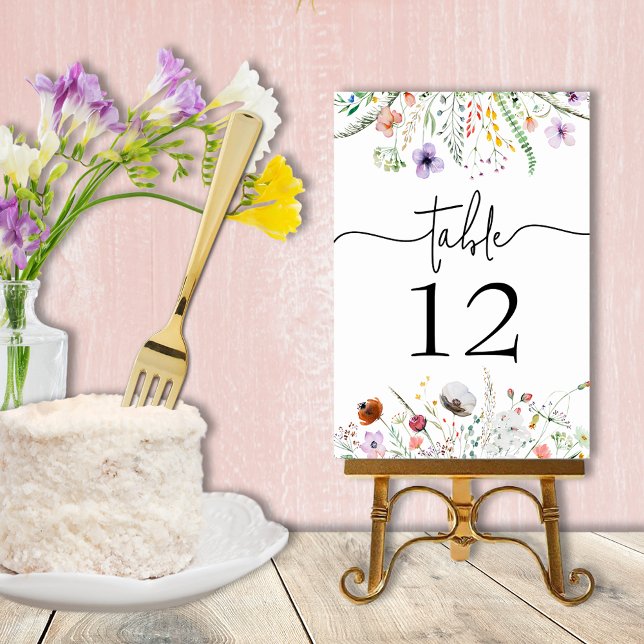 Numéro De Table Baby Shower Fleurs Sauvages  (Wildflower bridal shower table number cards - order ULTRA HEAVY 240 lb paper or Semi-Gloss 110 lb)