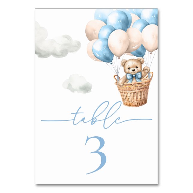 Numéro De Table Baby shower Garçon bleu Teddy Bear Balloon (Par défaut)