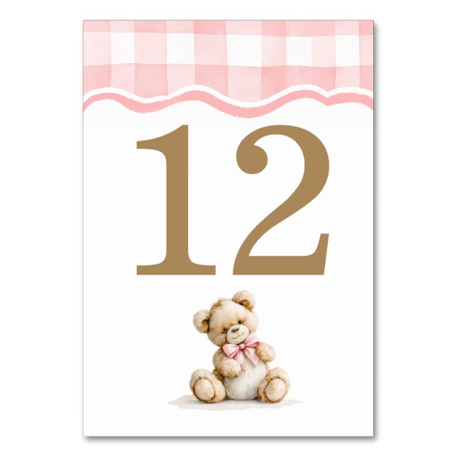 Numéro De Table Baby shower ourson et gingham rose (Par défaut)