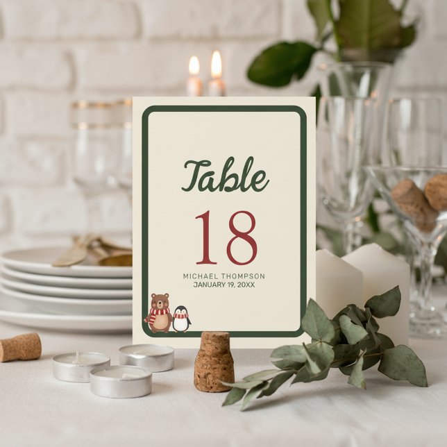 Numéro De Table Baby-Shower Thème Forêt Hivernale (Celebrate a little boy on the way with these charming woodland winter baby shower table numbers.)