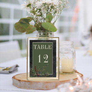 Numéro De Table Baies d'hiver rustiques et Mariage noir de pin
