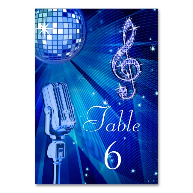 Numéro De Table Bal Disco Bleu et Microphone rétro (Par défaut)