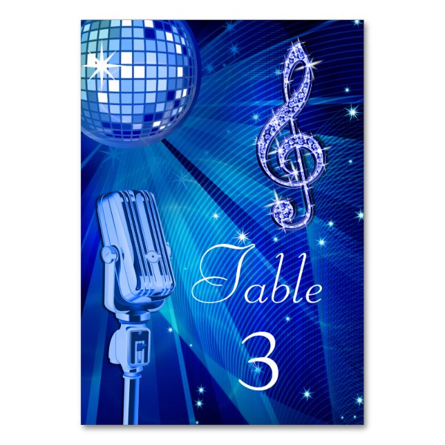 Numéro De Table Bal Disco Bleu et Microphone rétro (Dos)