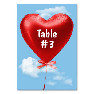 Numéro De Table Ballon cœur rouge dans les nuages