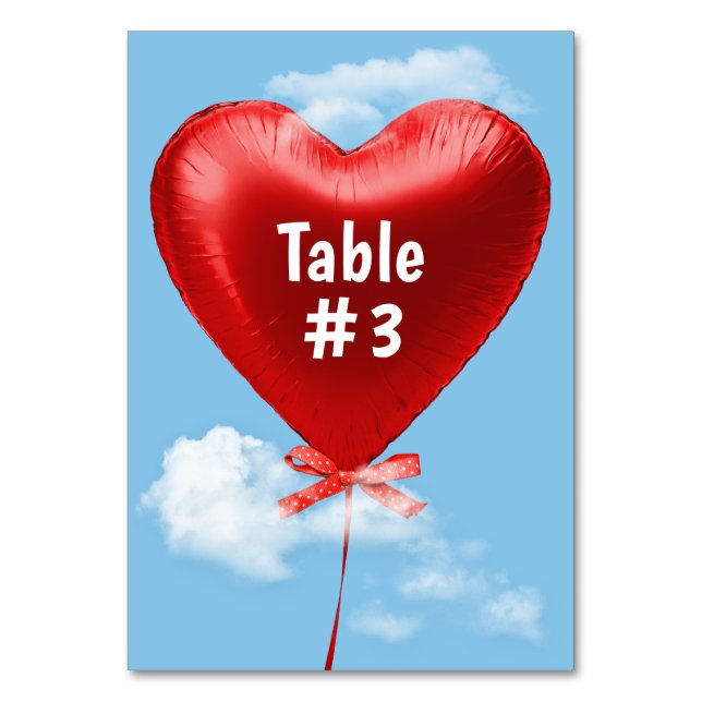 Numéro De Table Ballon cœur rouge dans les nuages (Par défaut)