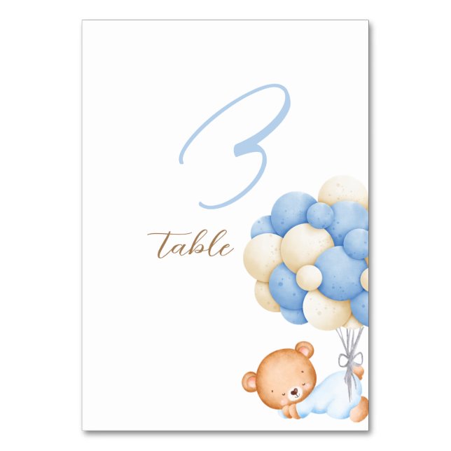 Numéro De Table Ballons d'aquarelle de l'ours en peluche Tableau 3 (Par défaut)