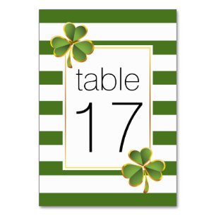 Numéro De Table Bandes vertes et trèfle mariage irlandais numéro d