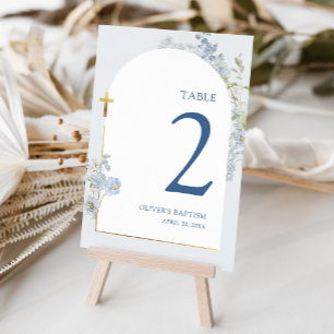 Numéro De Table Baptême de garçon à l'arc floral Delphinium Bleu P