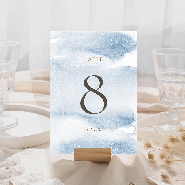 Numéro de table baptême garçon aquarelle bleue (Blue Watercolor Boy Baptism Table Number)